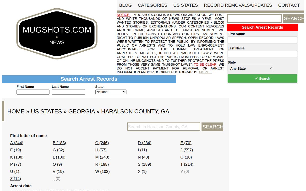Mugshots.com Haralson County secondary landing page