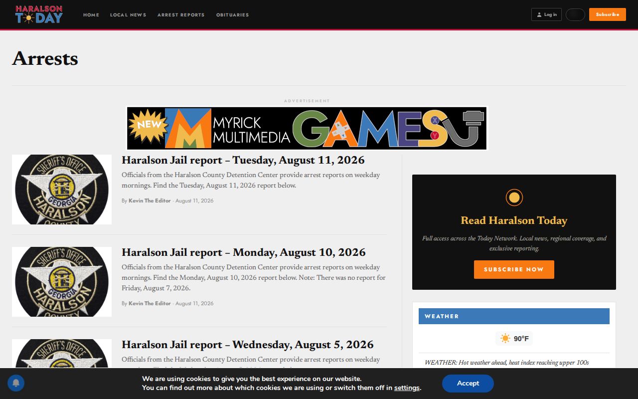 Haralson Today arrest report archive for Haralson County booking news