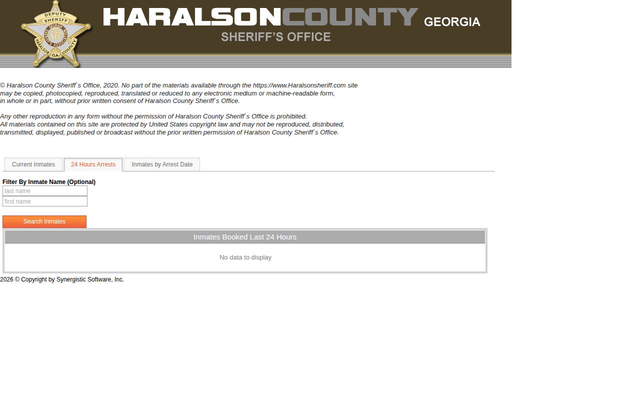 Haralson County last-24-hours booking feed interface