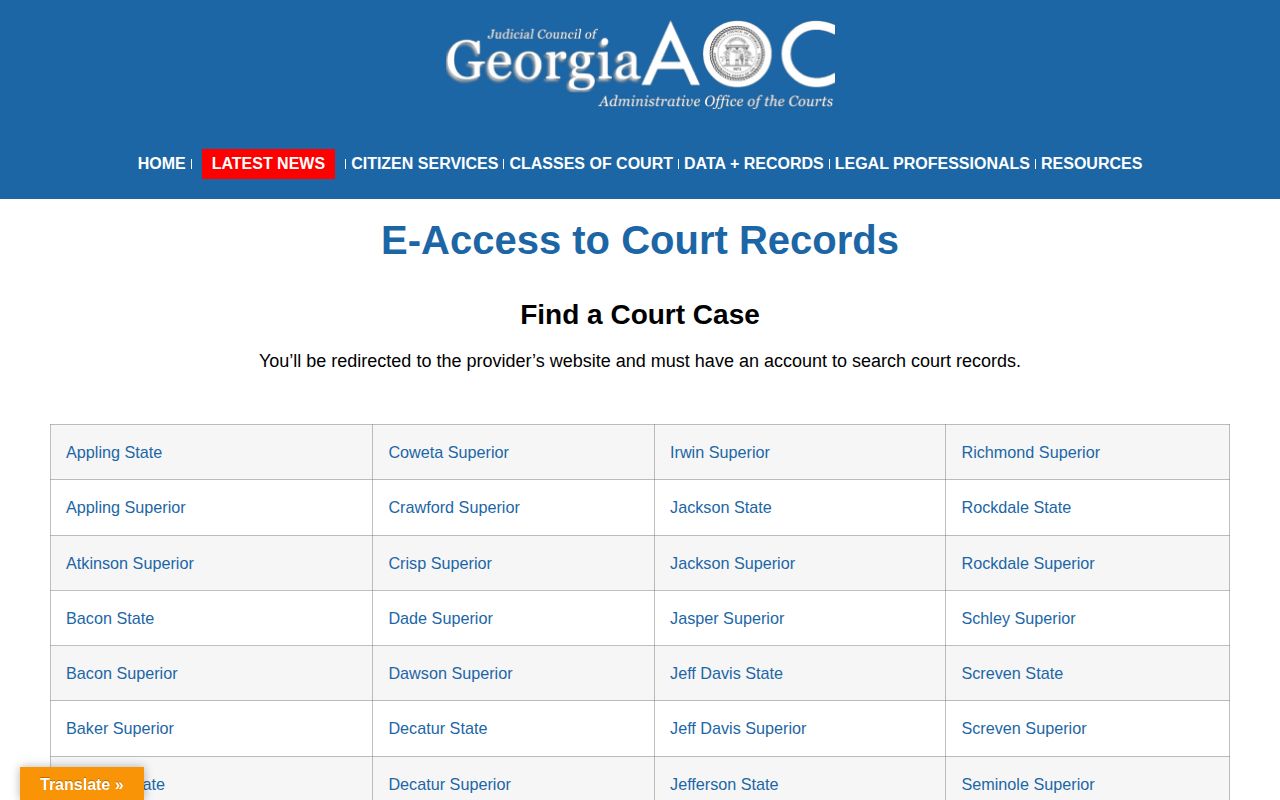 Georgia Courts e-access gateway for Haralson County case and disposition records