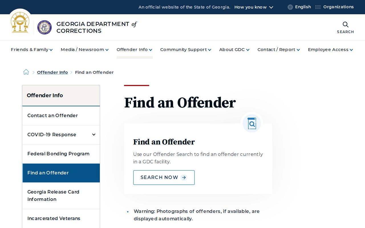Georgia Department of Corrections offender search for state-custody records