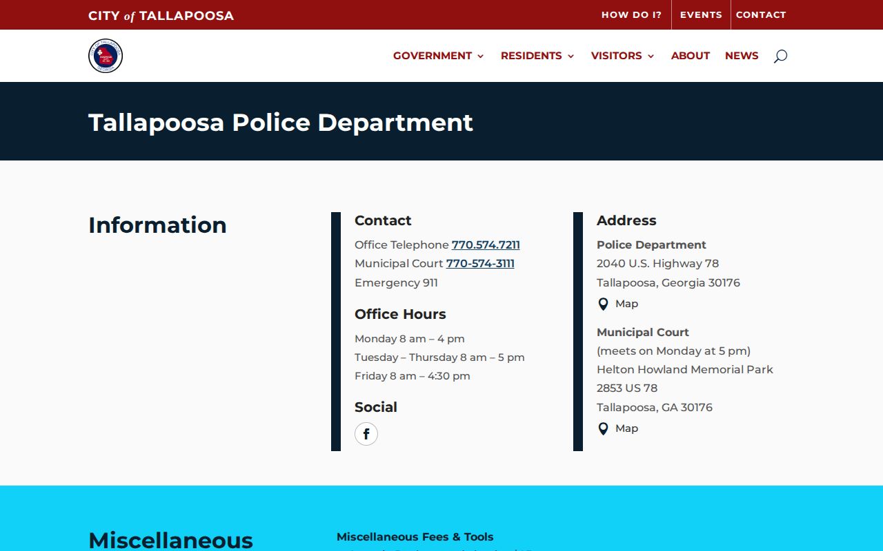 Official Tallapoosa Police Department page for Haralson County city records